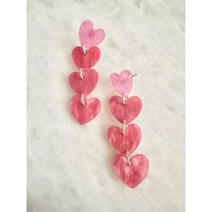 Hot pink cascading heart earrings